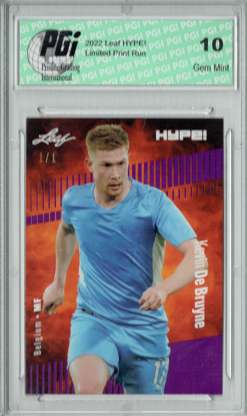 Kevin De Bruyne 2022 Leaf Hype #95 Purple Blank Back #1/1 Trading Card PGI 10