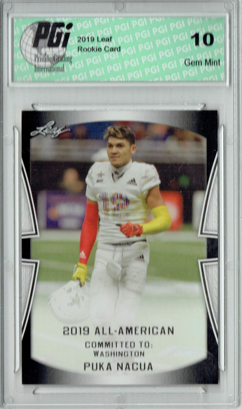 Puka Nacua Rookie Card Los Angeles PGI 10 Gem Mint Football Trading Card 2019 Leaf #69 High School BYU