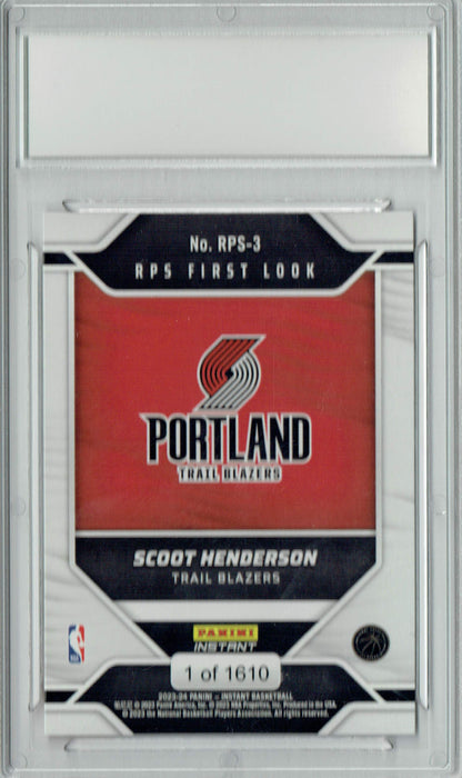 Scoot Henderson 2023 Panini Instant #RPS-3 First Look Rookie Card PGI 10