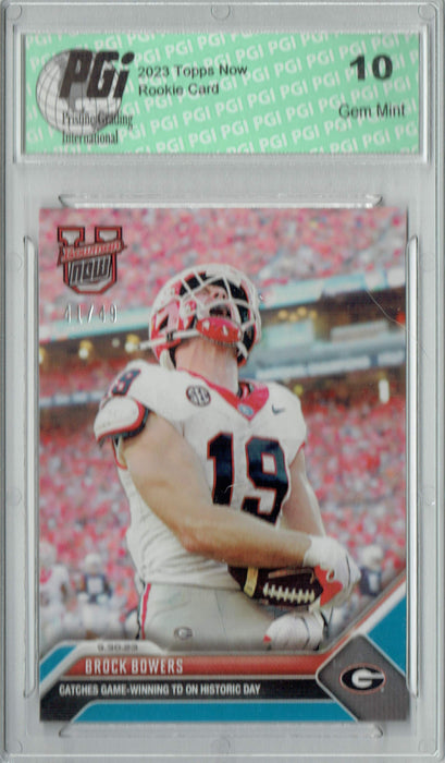Brock Bowers 2023 Bowman University Now #11 Blue SP 49 Made! Rookie Card PGI 10