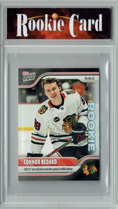 Certified Mint+ Connor Bedard 2023 Topps Now #1 2023 NHL # 1 Pick Makes His Debut Chicago Blackhawks Licensed Rookie Card Sticker