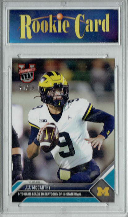 Certified Mint+ J.J. McCarthy 2023 Bowman Now #17 Blue SP Only 49 Made Rookie Card