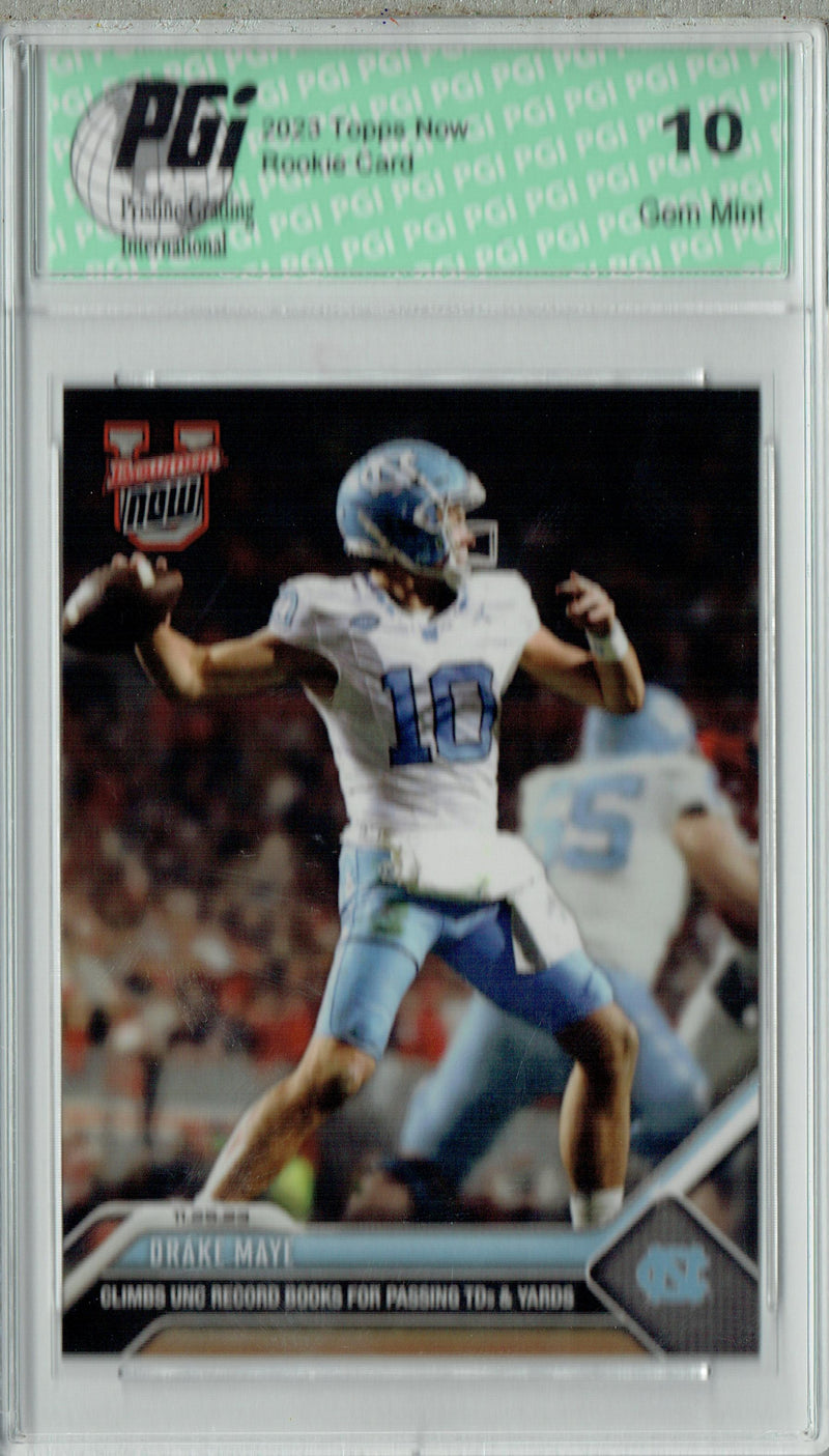 Drake Maye 2023 Bowman University Now #33 Record Book Rookie Card PGI 10