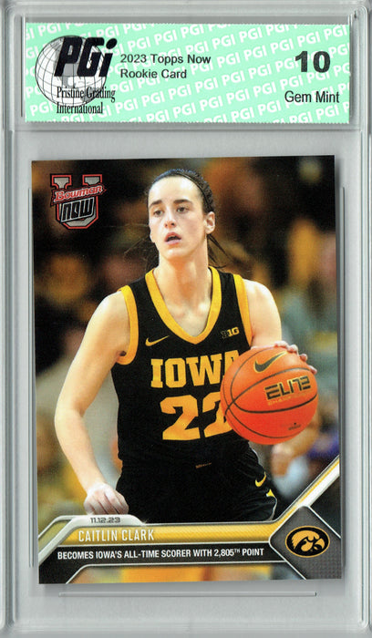 Caitlin Clark 2023 Bowman University Now #4 All-Time Scorer Rookie Card PGI 10