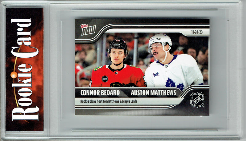 Certified Mint+ Connor Bedard 2023 Topps Now #45 with Auston Matthews Rookie Card Chicago Blackhawks Sticker