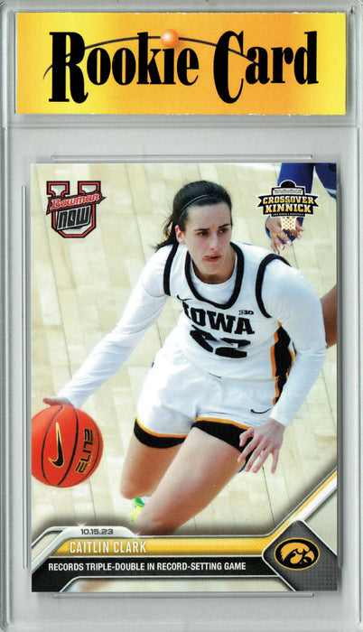 Certified Mint+ Caitlin Clark 2023 Bowman University Now #U12 Triple Double Record Breaker Rookie Card
