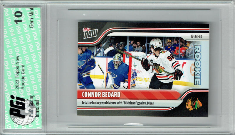Connor Bedard 2023 Topps Now #70 Scores Michigan Goal Rookie Card PGI 10 Sticker