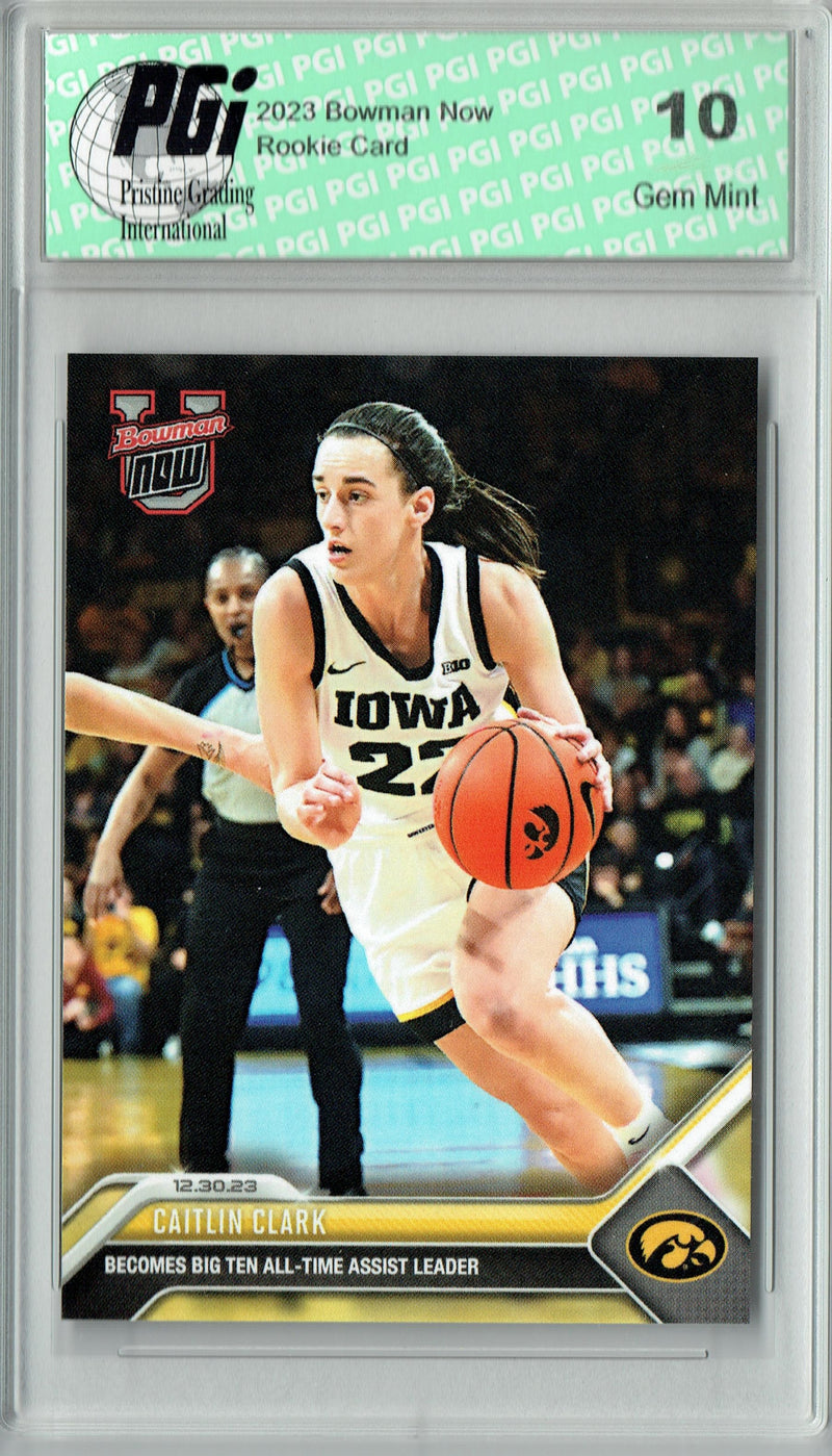 Caitlin Clark 2023 Bowman University Now #24 Big Ten Leader Rookie Card PGI 10