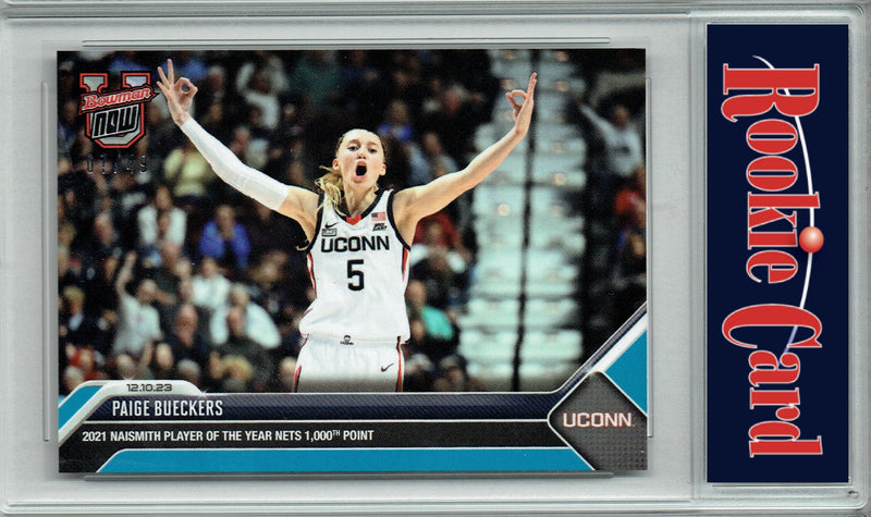 Certified Mint+ Paige Bueckers 2023 Bowman University Now #17 Blue SP #7/49 Made Rookie Card Connecticut