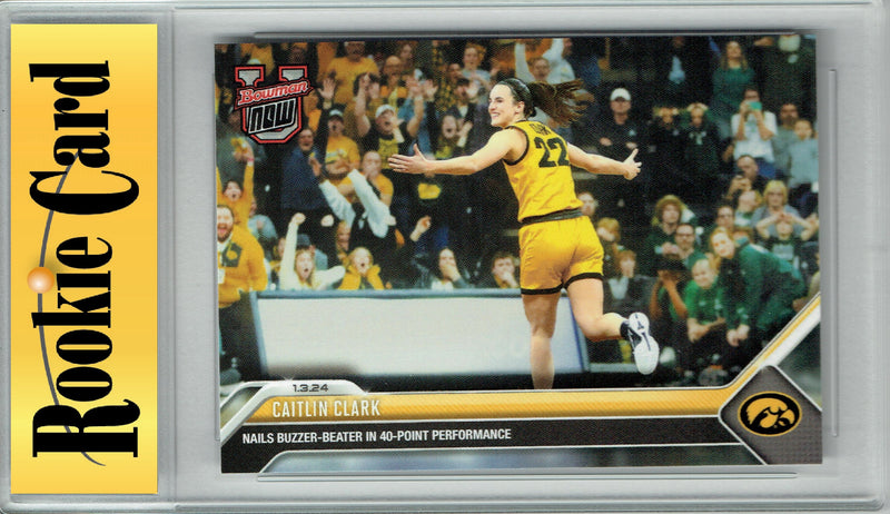 Certified Mint+ Caitlin Clark 2023 Bowman University Now #26 Buzzer Beater Rookie Card Iowa Hawkeyes