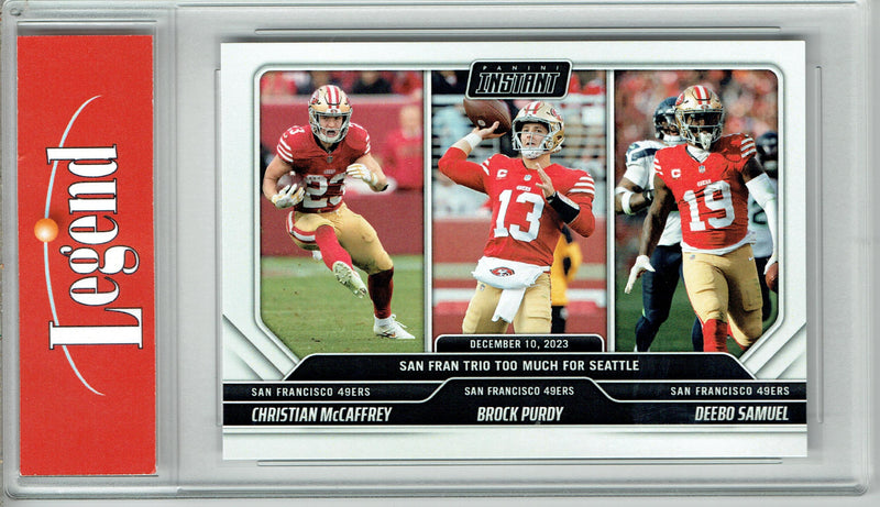 Certified Mint+ Brock Purdey Christian McCaffrey Deebo Samuel 2023 Panini Instant #84 1/448 Rookie Card San Francisco 49ers Heroes