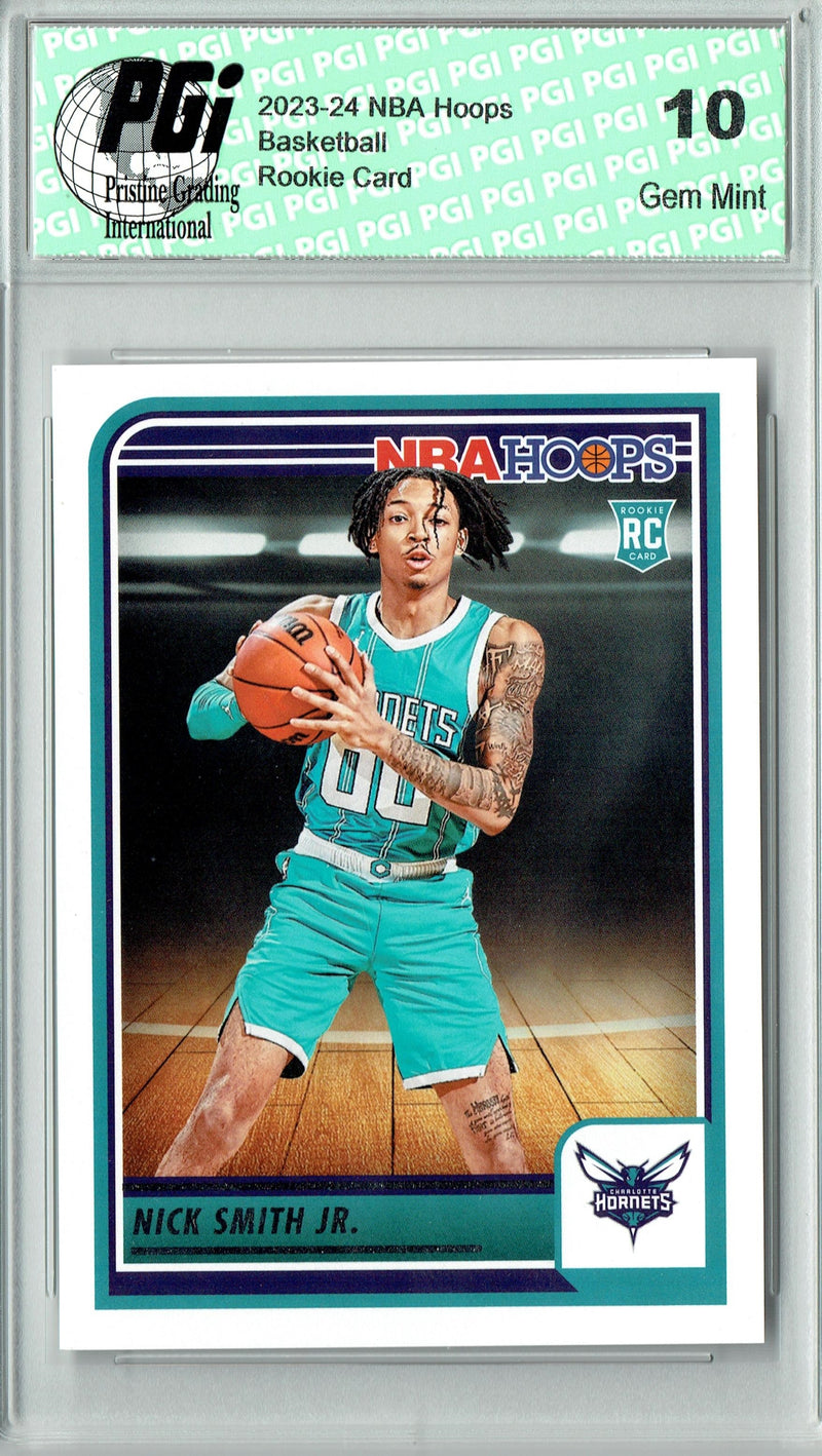 Nick Smith Jr. 2023 Hoops #235 Charlotte Hornets Rookie Card PGI 10