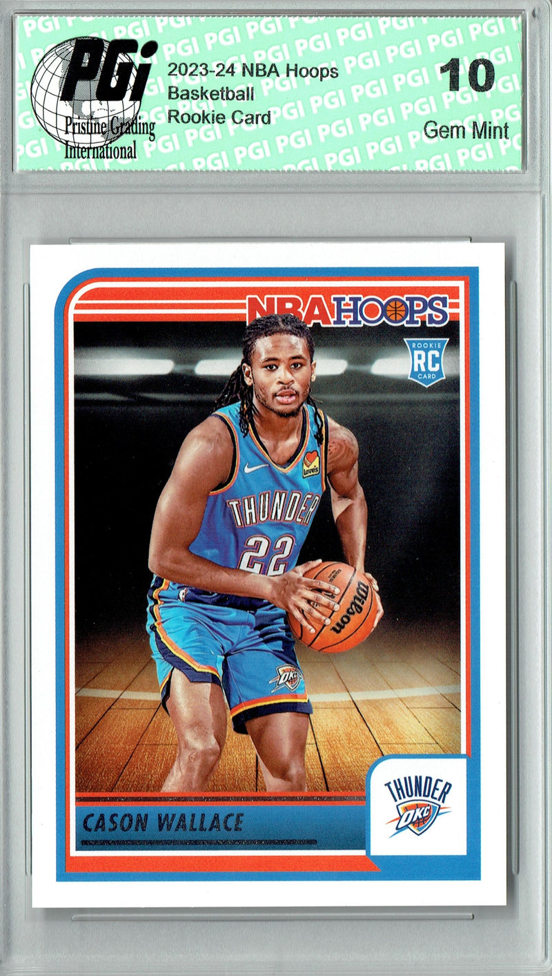 Cason Wallace 2023 Hoops #252 Oklahoma City Thunder Rookie Card PGI 10
