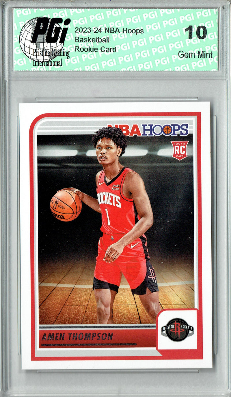Amen Thompson 2023 Hoops #242 Houston Rockets Rookie Card PGI 10