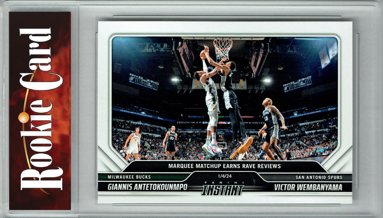 Certified Mint+ Victor Wembanyama Vs. Giannis Antetokounmpo 2023 Panini Instant #225 Rookie Card Marquee Matchup