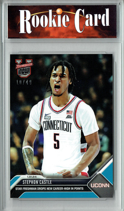 Certified Mint+ Stephon Castle 2024 Bowman University Now #42 Blue SP 99 Made Rookie Card UCONN