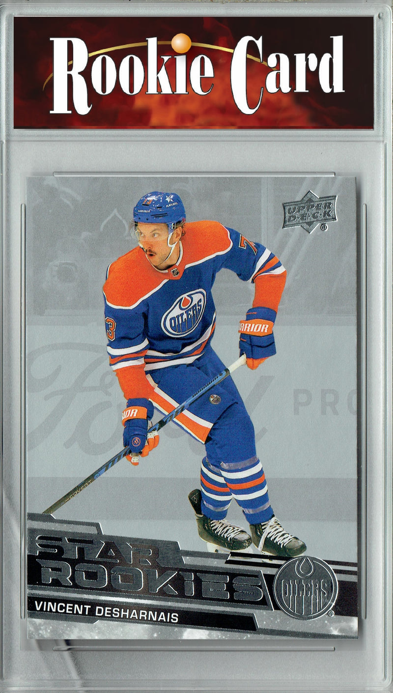 Certified Mint+ Vincent Desharnais 2023-24 Upper Deck #17 Star Rookies Set Rookie Card Edmonton Oilers