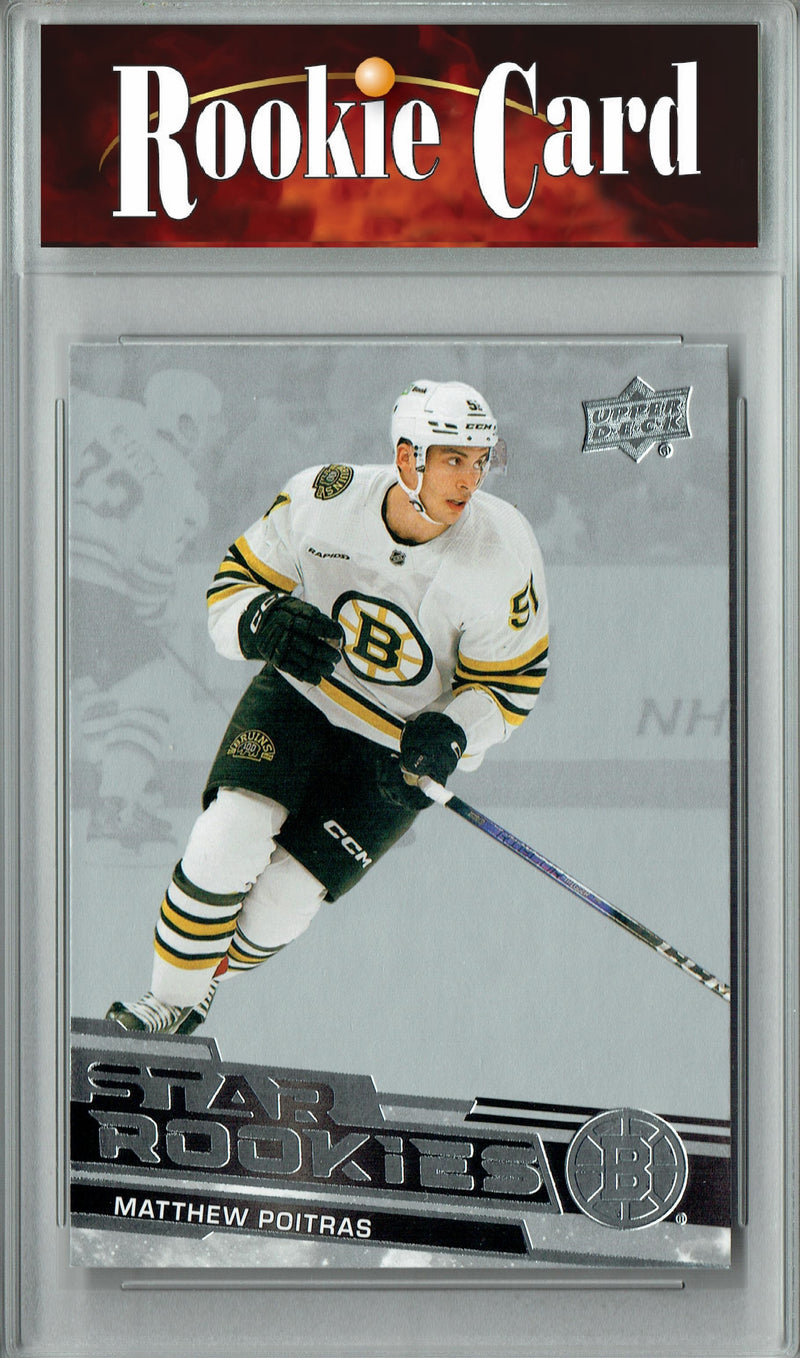 Certified Mint+ Matthew Poitras 2023-24 Upper Deck #12 Star Rookies Set Rookie Card Boston Bruins