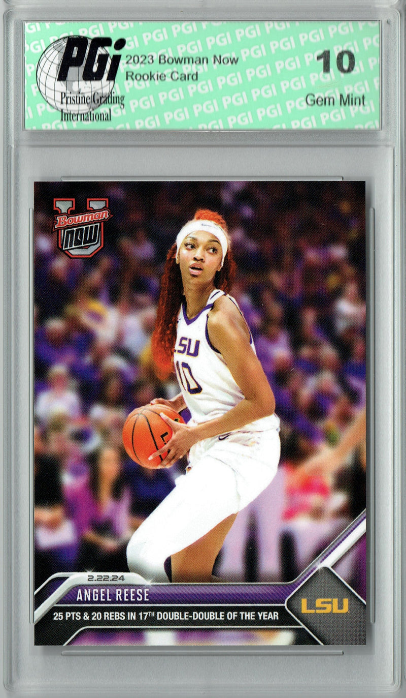Angel Reese 2023 Bowman University Now #53 17th Double Double Rookie Card PGI 10