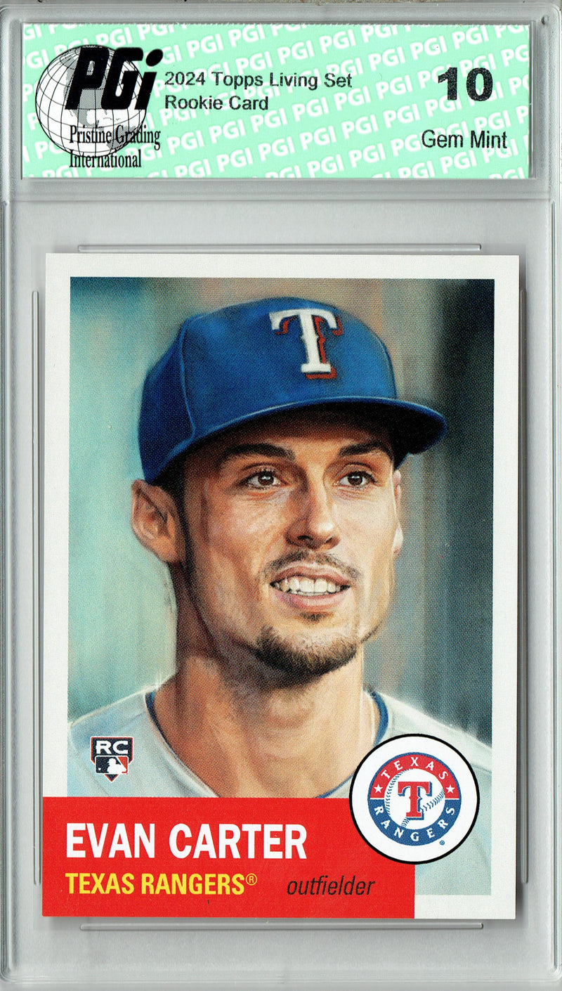 Evan Carter 2024 Topps Living Set #703 Texas Rangers Rookie Card PGI 10