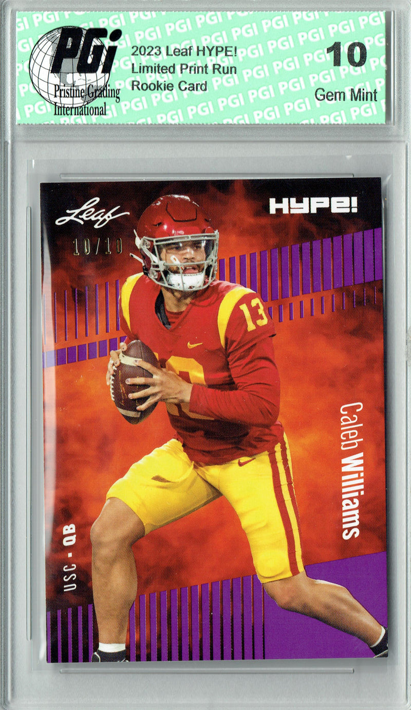 Caleb Williams Rookie Card USC / Chicago PGI 10 Gem Mint Football Trading Card 2023 Leaf HYPE! #107A Purple SP Just 10 Made