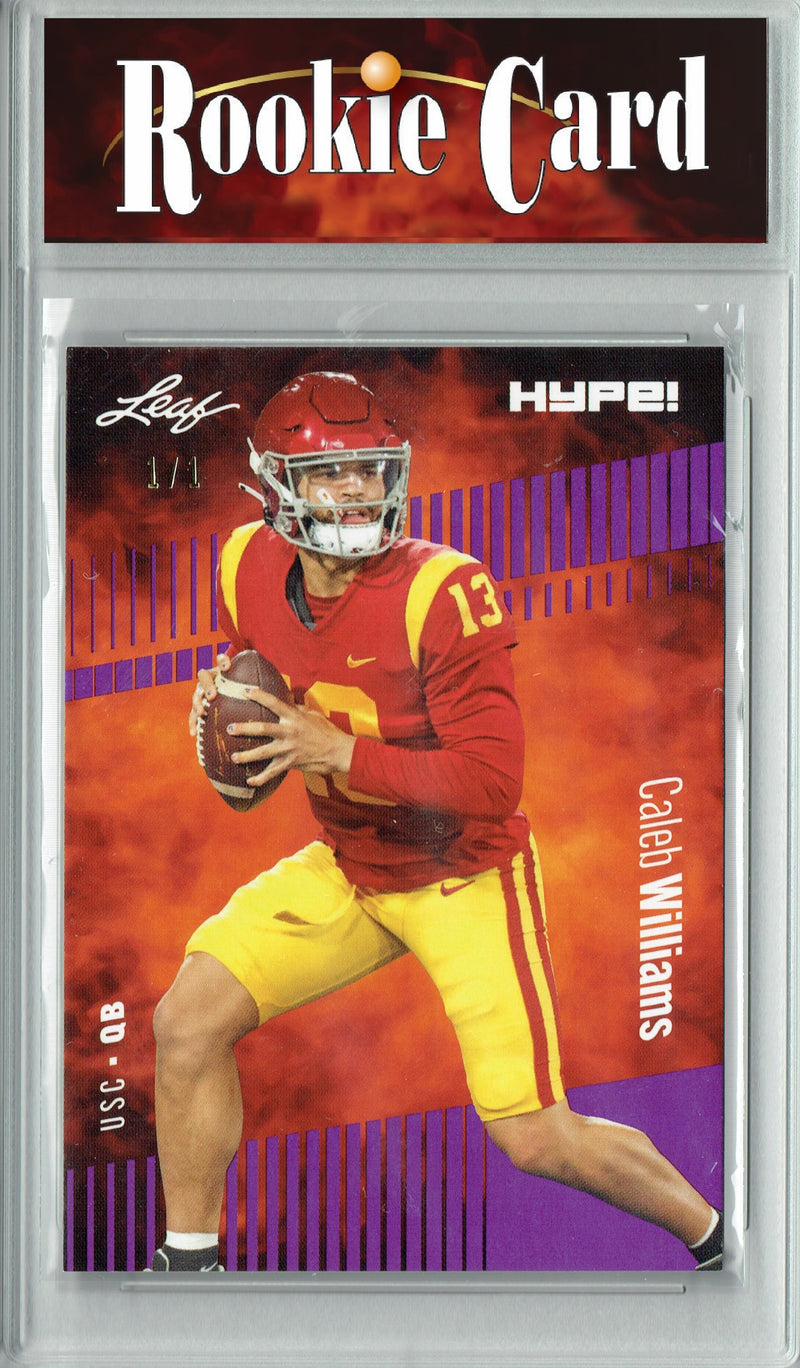 Caleb Williams Rookie Card Chicago Football Trading Card 2023 Leaf HYPE! #107A Purple Blank Back 1/1  Certified Mint+