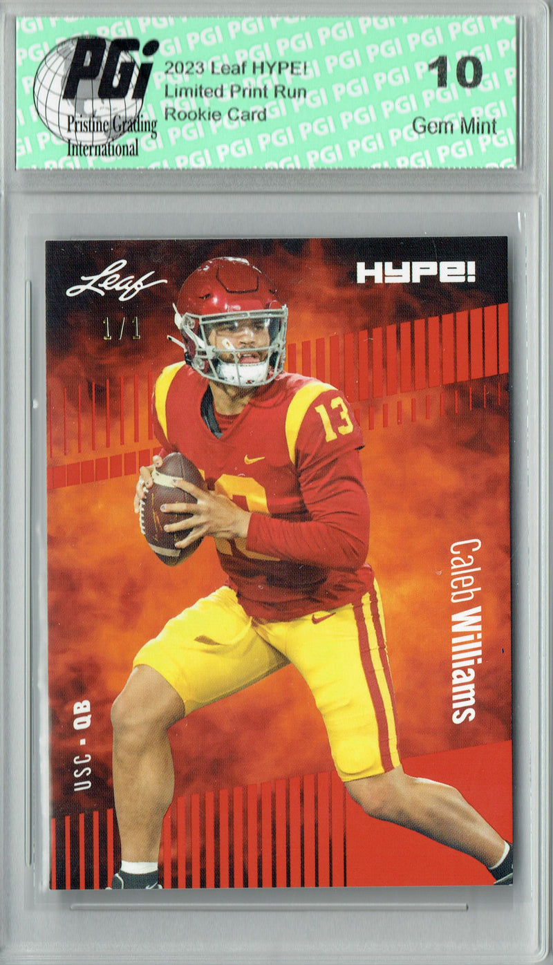 Caleb Williams Rookie Card USC / Chicago PGI 10 Gem Mint Football Trading Card 2023 Leaf HYPE! #107A Orange Blank Back 1/1