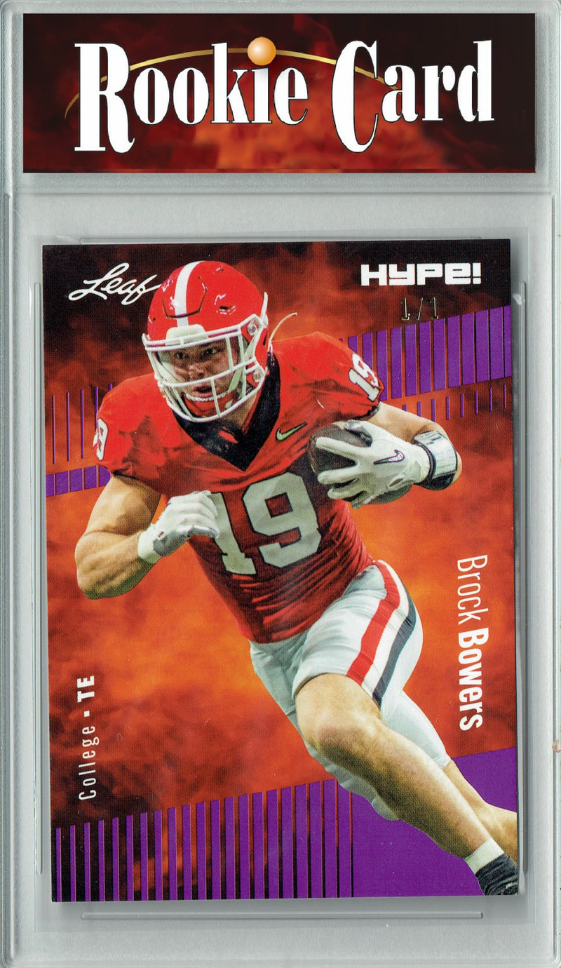 Brock Bowers Rookie Card Las Vegas Football Trading Card 2023 Leaf HYPE! #104A Purple Blank Back 1/1  Certified Mint+