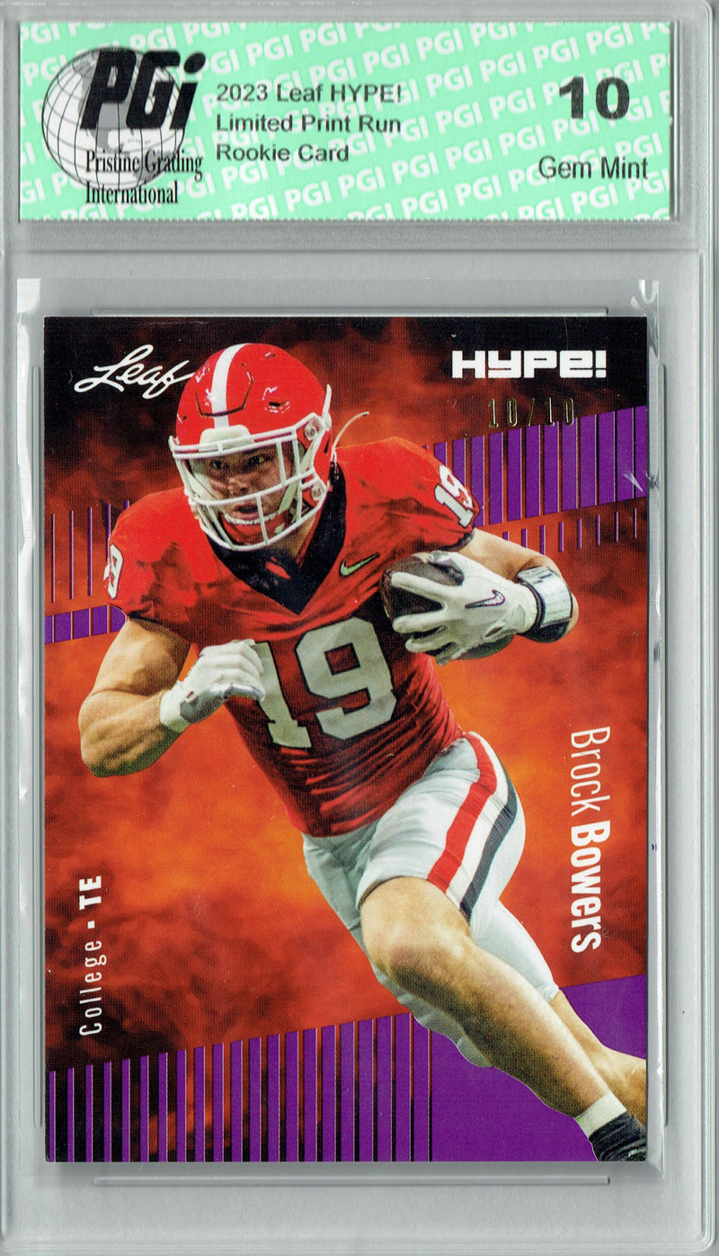 Brock Bowers Rookie Card Georgia / Las Vegas PGI 10 Gem Mint Football Trading Card 2023 Leaf HYPE! #104A Purple SP Just 10 Made