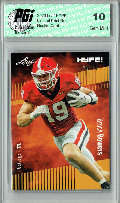 Brock Bowers 2023 Leaf HYPE! #104A Gold SP, Just 25 Made Rookie Card PGI 10