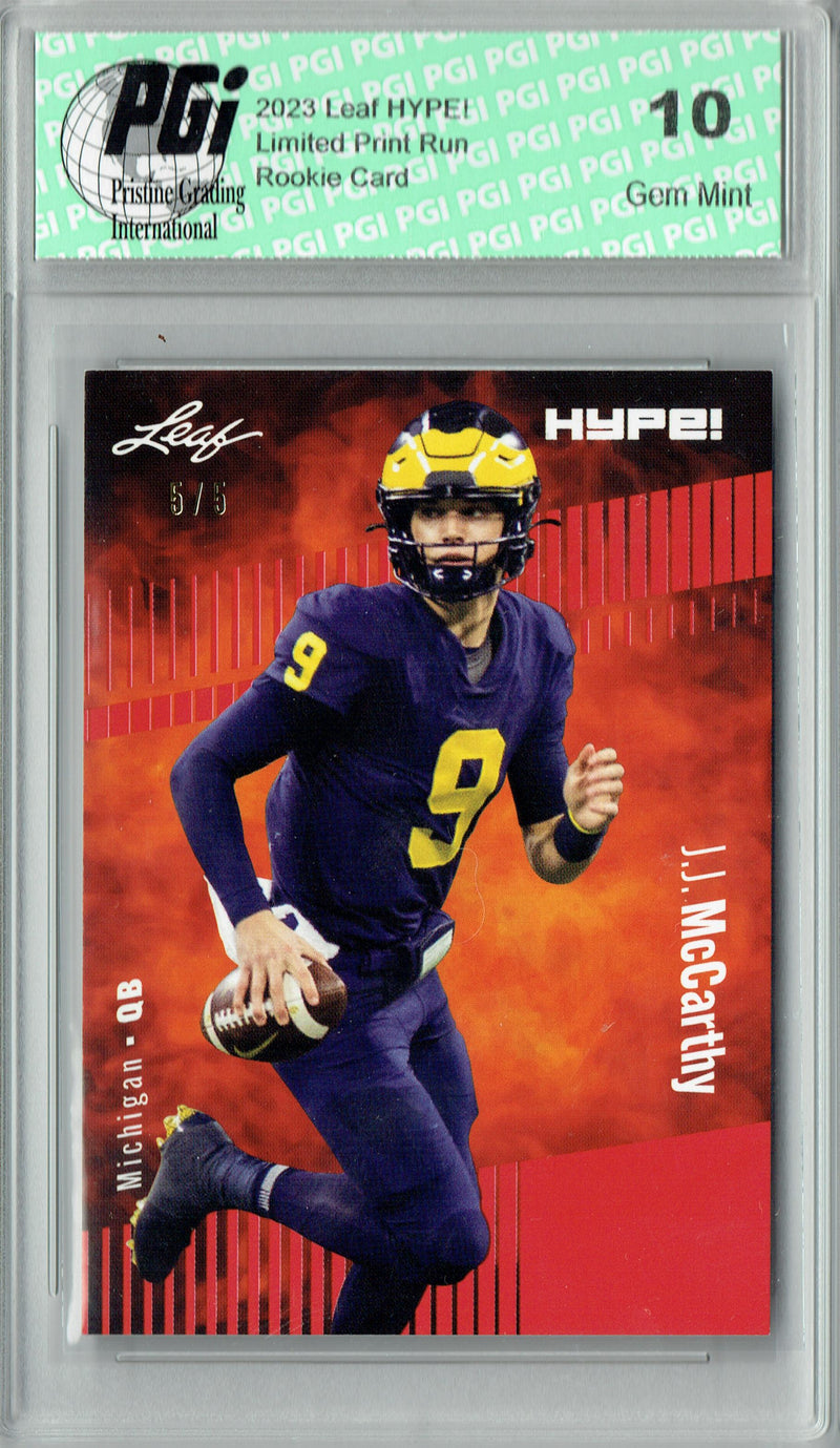 J.J. McCarthy Rookie Card Minnesota PGI 10 Gem Mint Football Trading Card 2023 Leaf HYPE! #122 Red SP Just 5 Made