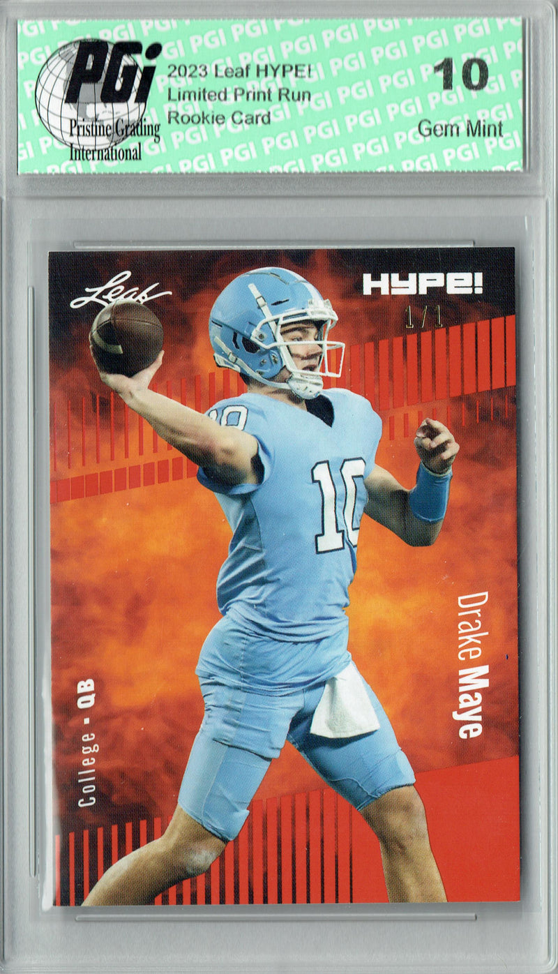 Drake Maye Rookie Card New England PGI 10 Gem Mint Football Trading Card 2023 Leaf HYPE! #114 Orange Blank Back 1/1