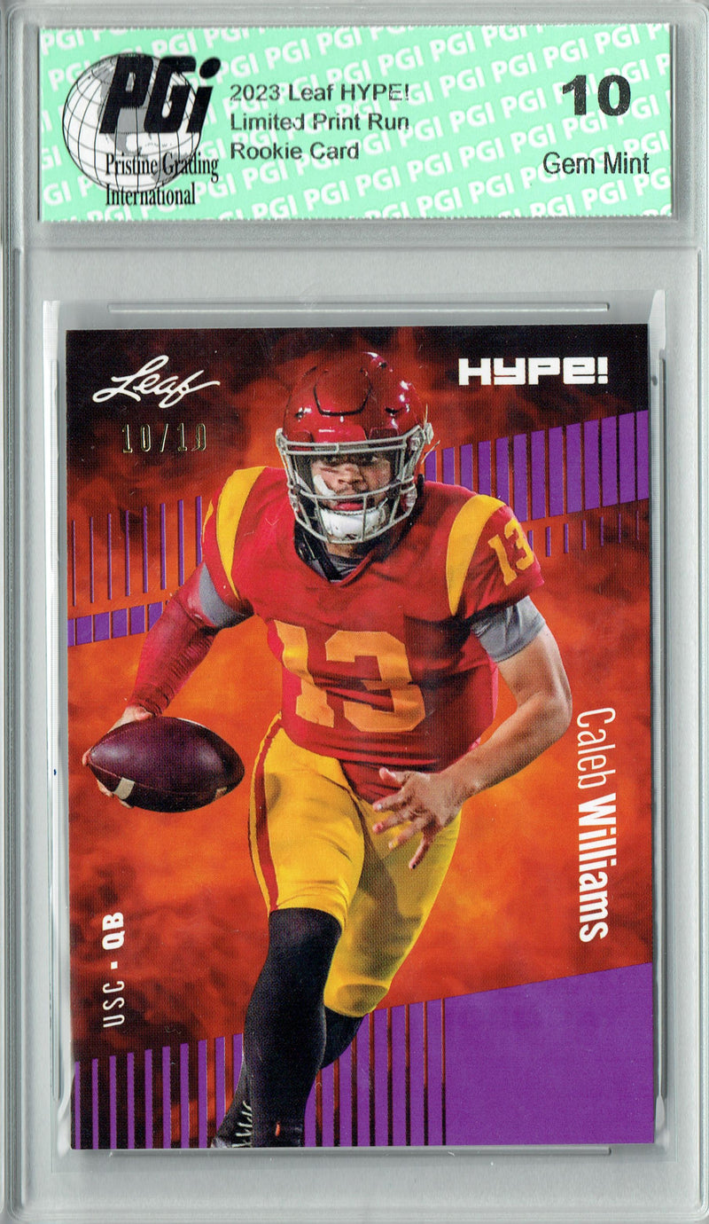 Caleb Williams Rookie Card USC / Chicago PGI 10 Gem Mint Football Trading Card 2023 Leaf HYPE! #107 Purple SP Just 10 Made