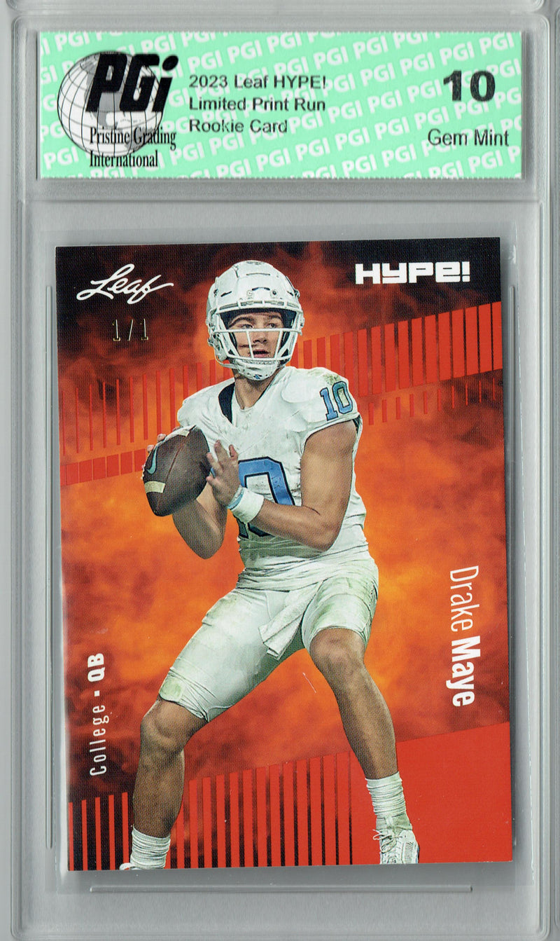 Drake Maye Rookie Card New England PGI 10 Gem Mint Football Trading Card 2023 Leaf HYPE! #114a Orange Blank Back 1/1