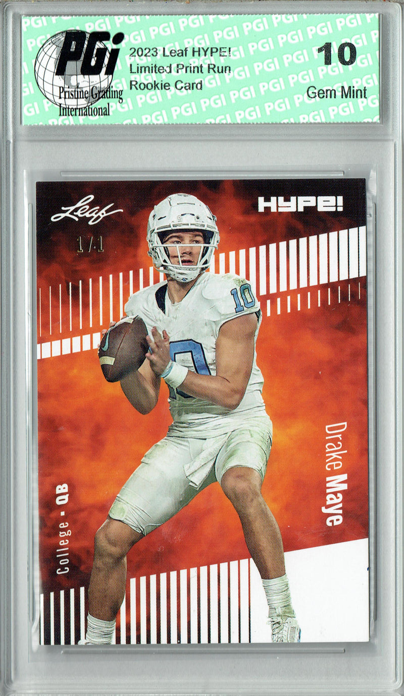 Drake Maye Rookie Card New England PGI 10 Gem Mint Football Trading Card 2023 Leaf HYPE! #114a White Blank Back 1/1