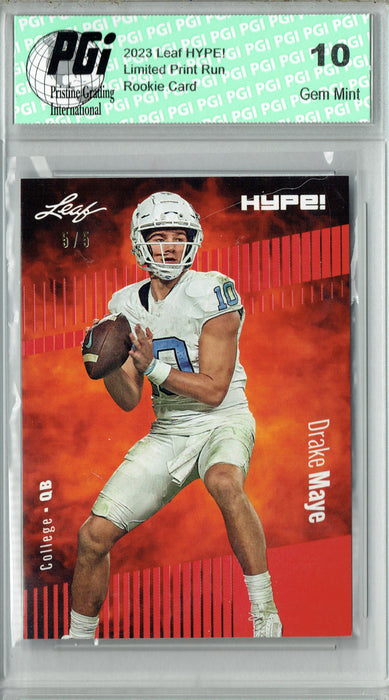 Drake Maye 2023 Leaf HYPE! #114a Red SP, Just 5 Made Rookie Card PGI 10