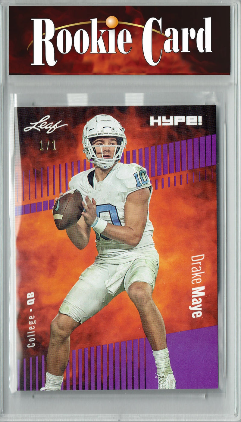 Drake Maye Rookie Card New England Football Trading Card 2023 Leaf HYPE! #114a Purple Blank Back 1/1  Certified Mint+