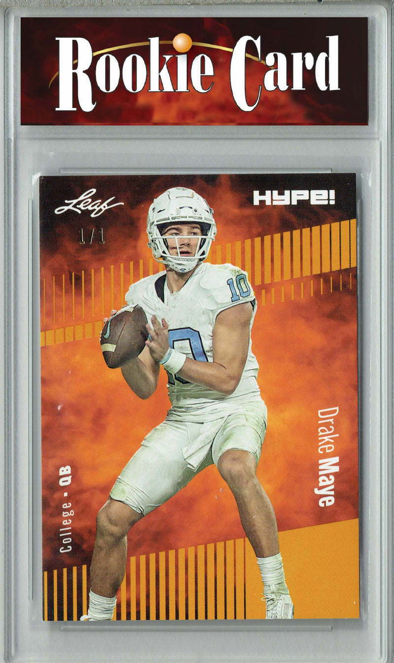 Drake Maye Rookie Card New England Football Trading Card 2023 Leaf HYPE! #114a Gold Blank Back 1/1  Certified Mint+