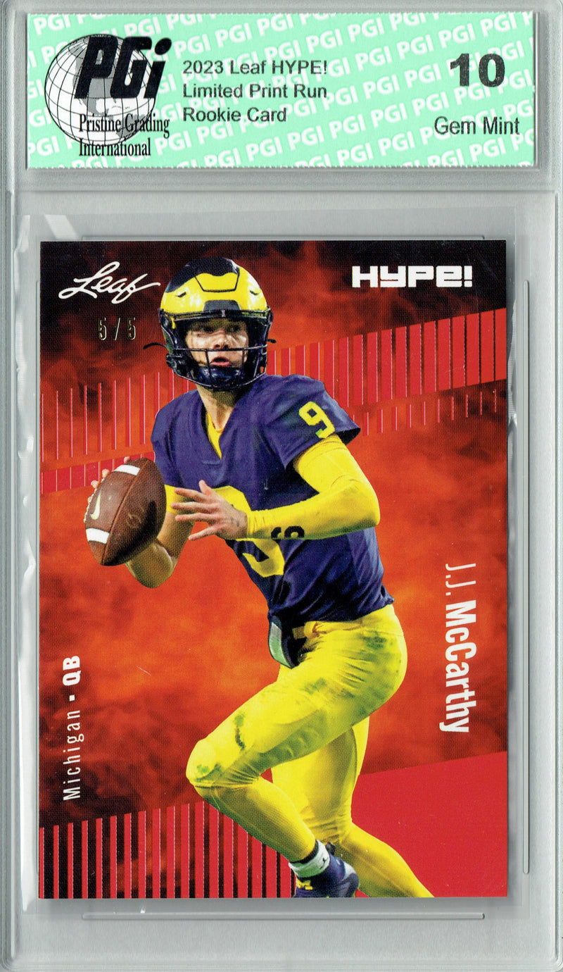 J.J. McCarthy Rookie Card Minnesota PGI 10 Gem Mint Football Trading Card 2023 Leaf HYPE! #122A Red SP Just 5 Made