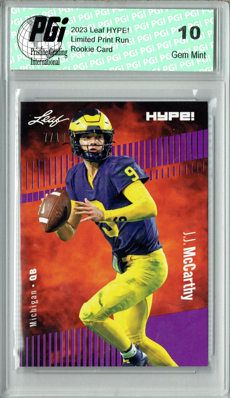 J.J. McCarthy Rookie Card Minnesota PGI 10 Gem Mint Football Trading Card 2023 Leaf HYPE! #122A Purple SP Just 10 Made