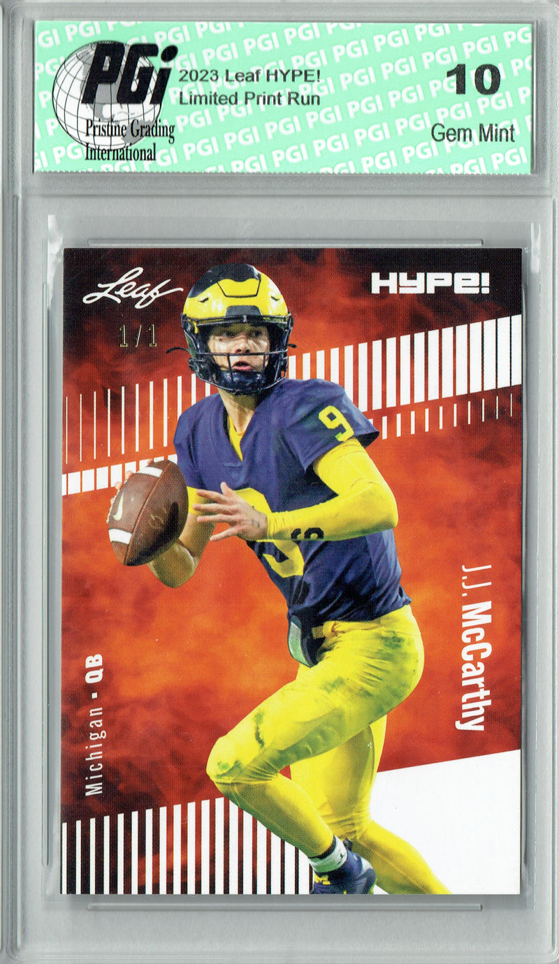 J.J. McCarthy 2023 Leaf HYPE! #122A White Blank Back #1/1 Rookie Card PGI 10 Minnesota Vikings