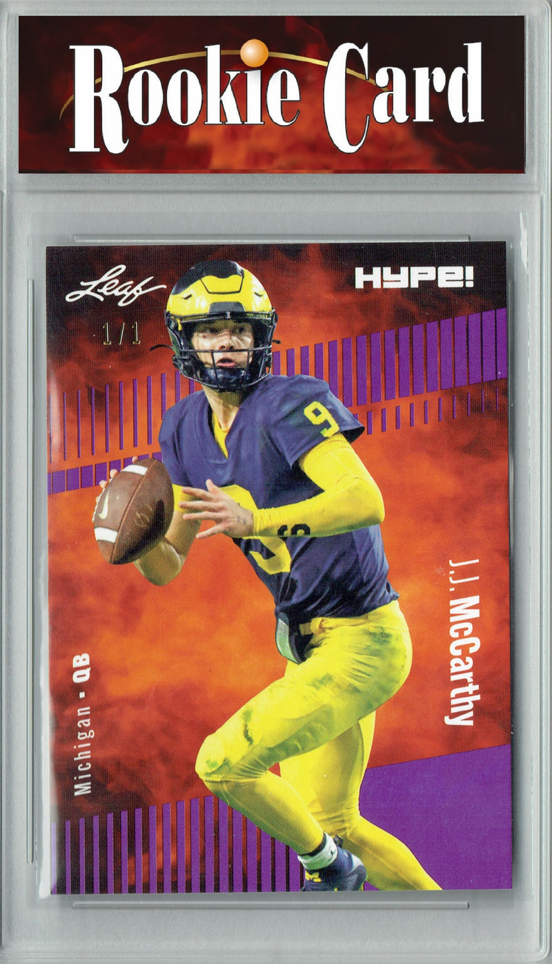 J.J. McCarthy Rookie Card Minnesota Football Trading Card 2023 Leaf HYPE! #122A Purple Blank Back 1/1  Certified Mint+