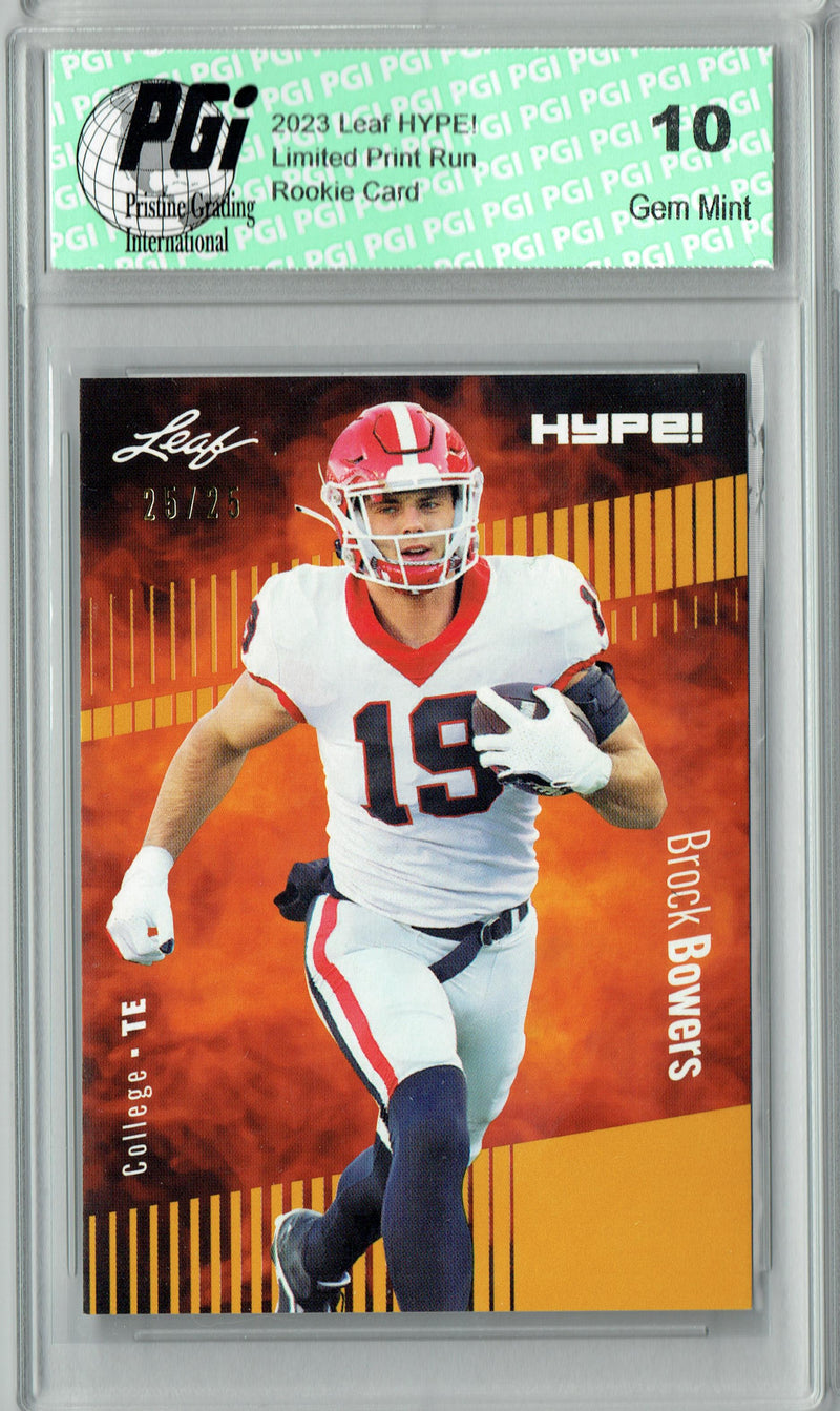 Brock Bowers Rookie Card Georgia / Las Vegas PGI 10 Gem Mint Football Trading Card 2023 Leaf HYPE! #104 Gold SP Just 25 Made