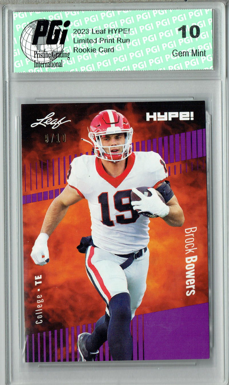 Brock Bowers Rookie Card Georgia / Las Vegas PGI 10 Gem Mint Football Trading Card 2023 Leaf HYPE! #104 Purple SP Just 10 Made