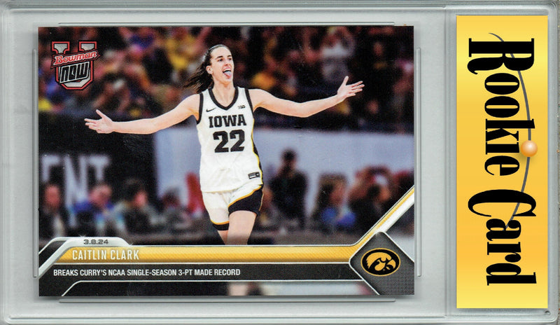 Certified Mint+ Caitlin Clark 2023 Bowman University Now #63 3pt Record Rookie Card Iowa Hawkeyes