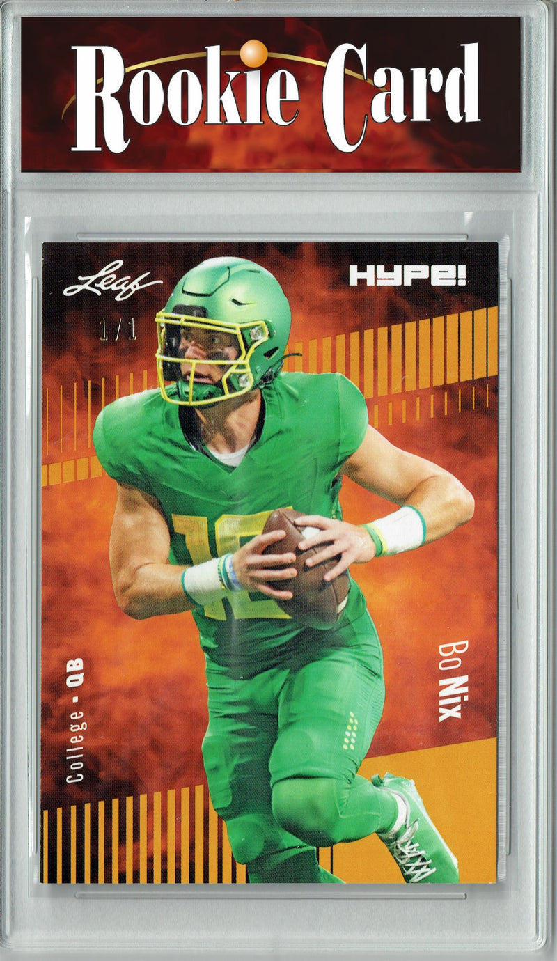 Bo Nix Rookie Card Denver Football Trading Card 2023 Leaf HYPE! #103A Gold Blank Back 1/1  Certified Mint+