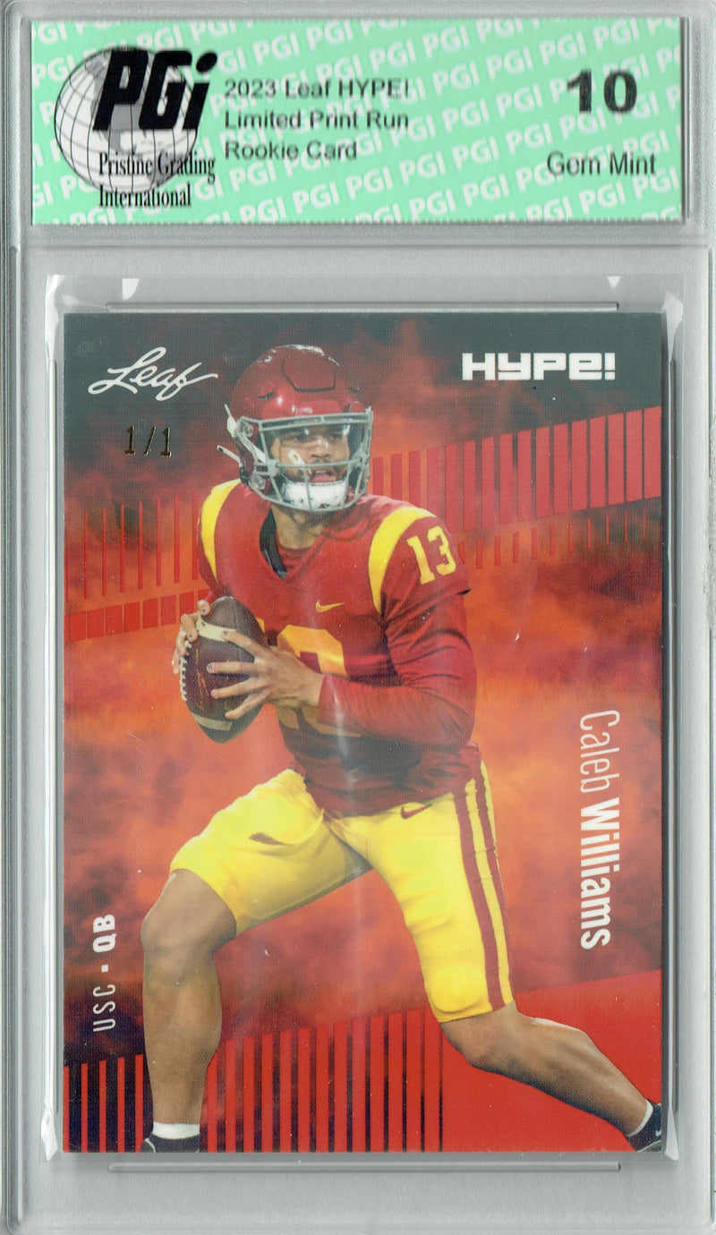 Caleb Williams Rookie Card USC / Chicago PGI 10 Gem Mint Football Trading Card 2023 Leaf HYPE! #107A Orange Shimmer 1/1