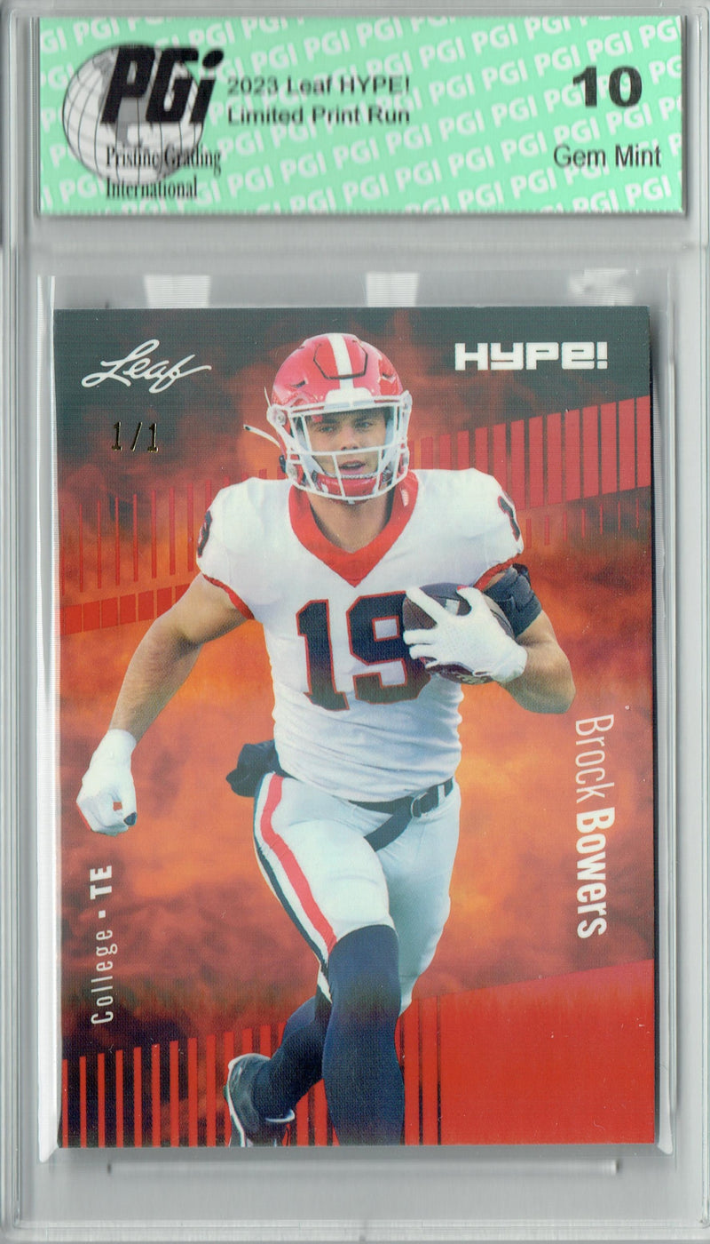 Brock Bowers Rookie Card Georgia / Las Vegas PGI 10 Gem Mint Football Trading Card 2023 Leaf HYPE! #104A Orange Shimmer 1/1