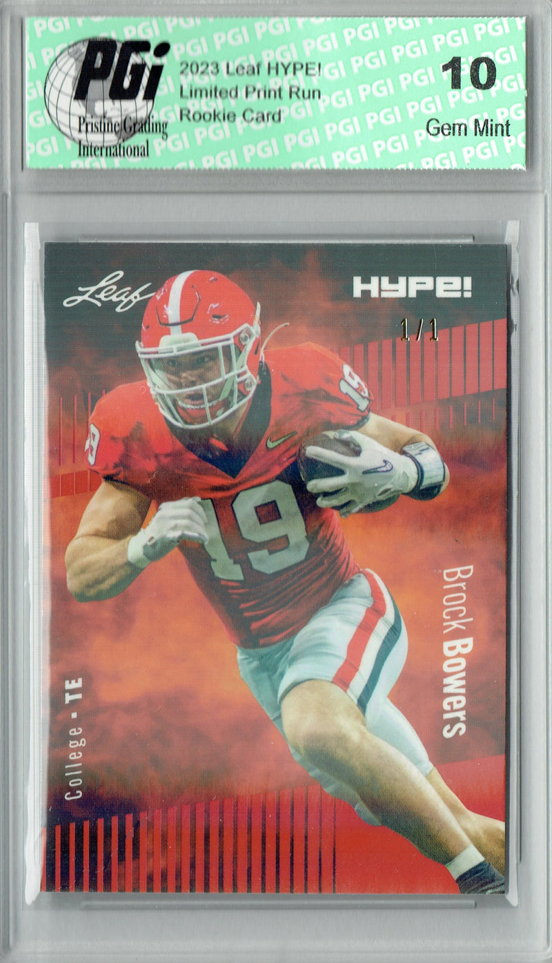 Brock Bowers Rookie Card Georgia / Las Vegas PGI 10 Gem Mint Football Trading Card 2023 Leaf HYPE! #104 Orange Shimmer 1/1