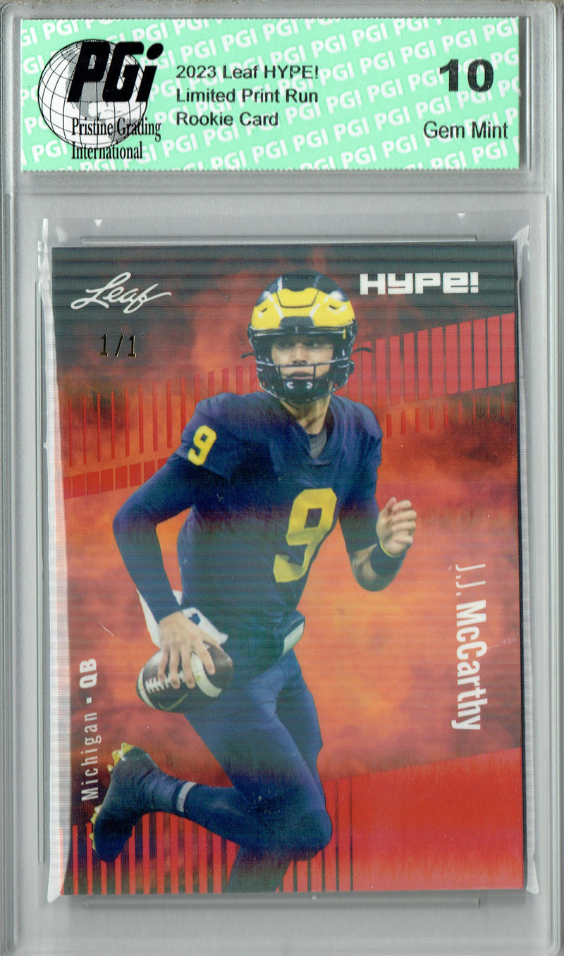 J.J. McCarthy Rookie Card Minnesota PGI 10 Gem Mint Football Trading Card 2023 Leaf HYPE! #122 Orange Shimmer 1/1